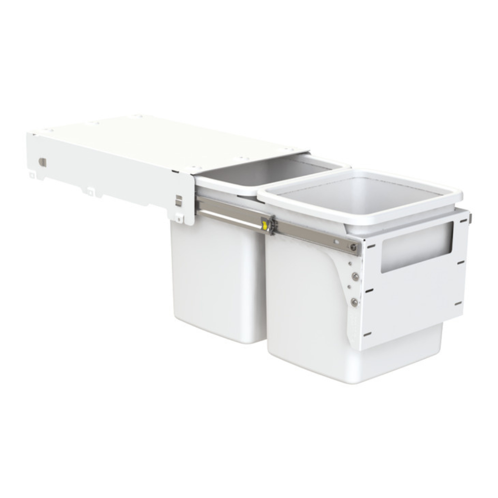 Hideaway Waste Bin Compact Soft-Close 2x15 Ltr Door Pull