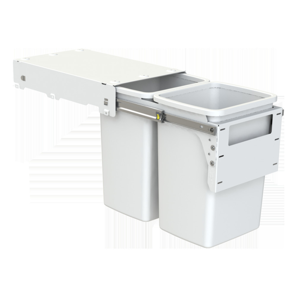 Hideaway Waste Bin Compact Soft-Close 2x20 Ltr Door Pull