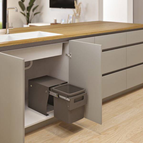 Hideaway Waste Bin Compact Soft-Close 1x15 Ltr floor Mounted (Handle Pull)