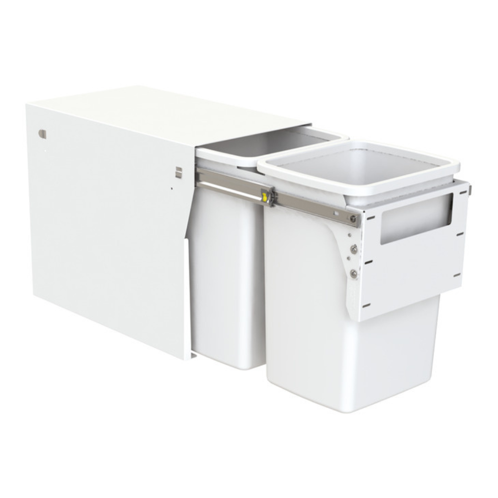 Hideaway Waste Bin Compact Soft-Close 2x20 Ltr Floor Mounted Door Pull