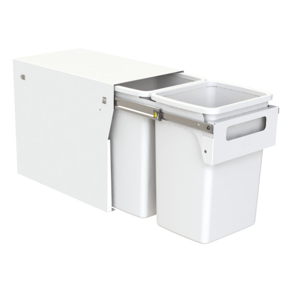 Hideaway Waste Bin Compact Soft-Close 2x20 Ltr Floor Mounted (Handle Pull)