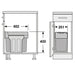 Dimensions for Hailo Trio 29 grey kitchen recycling and waste bin, For carcase with min. width 300 mm, base mounted behind hinged door