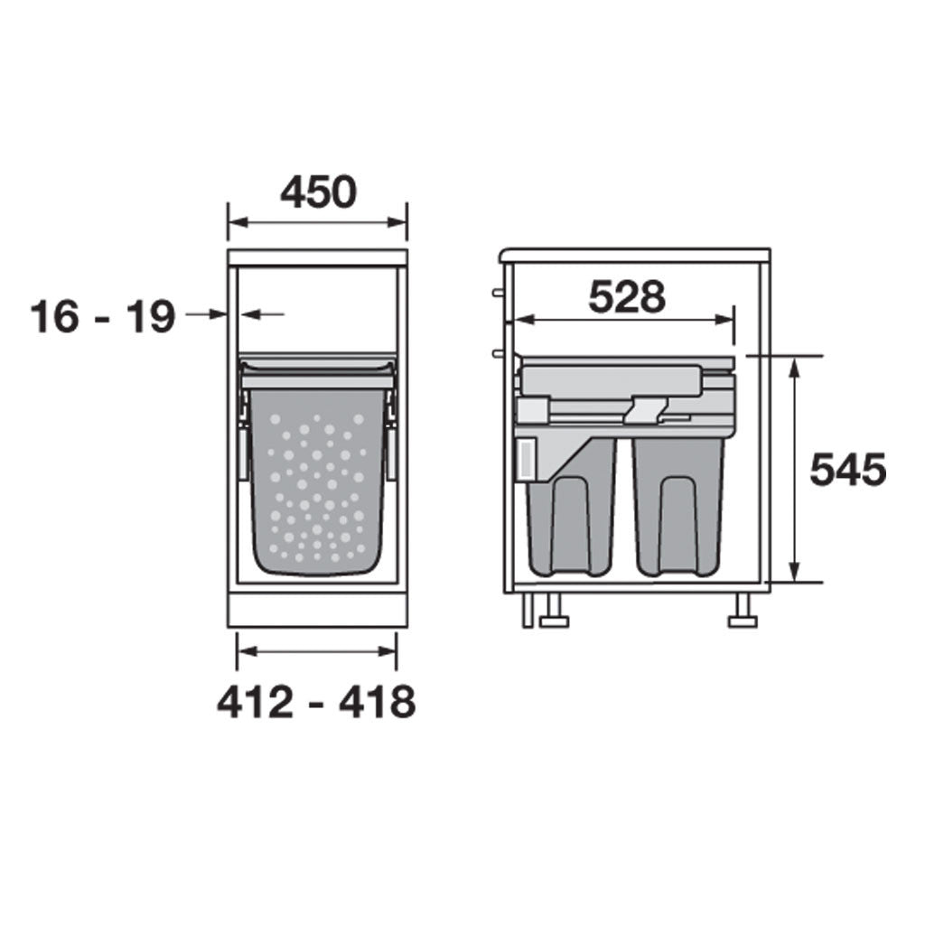 Hailo - Double panier à Linge encastrable 80L Laundry Carrier 600