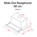 Dimensional Drawing of Slide-Out Rangehood 60cm